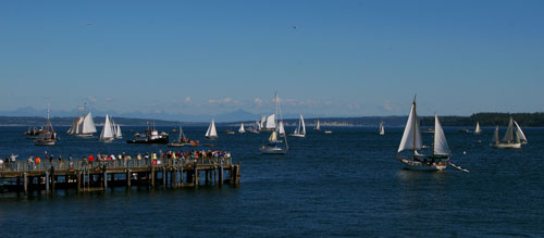 Crowds enjoying the spectacle of the Port Townsend Wooden Boat Festival
