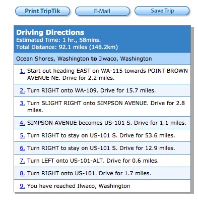 Washington State Road Map service provided by AAA, used with the kind permission of the AAA. Copyright AAA