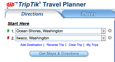 Washington State Road Map service provided by AAA, used with the kind permission of the AAA. Copyright AAA