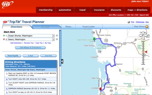 Washington State Road Map service provided by AAA, used with the kind permission of the AAA. Copyright AAA